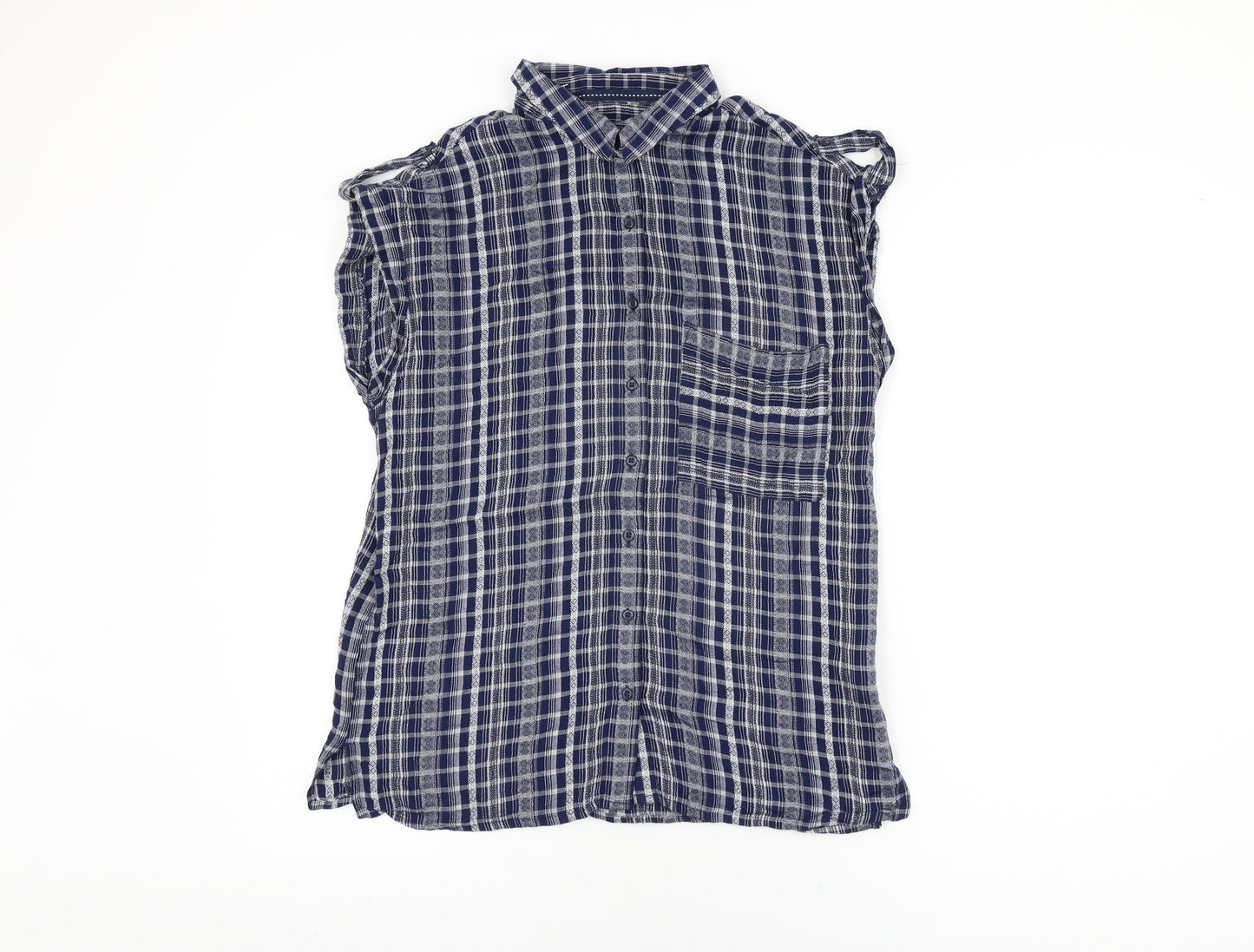 NEXT Womens Blue Geometric Viscose Basic Button-Up Size 12 Collared