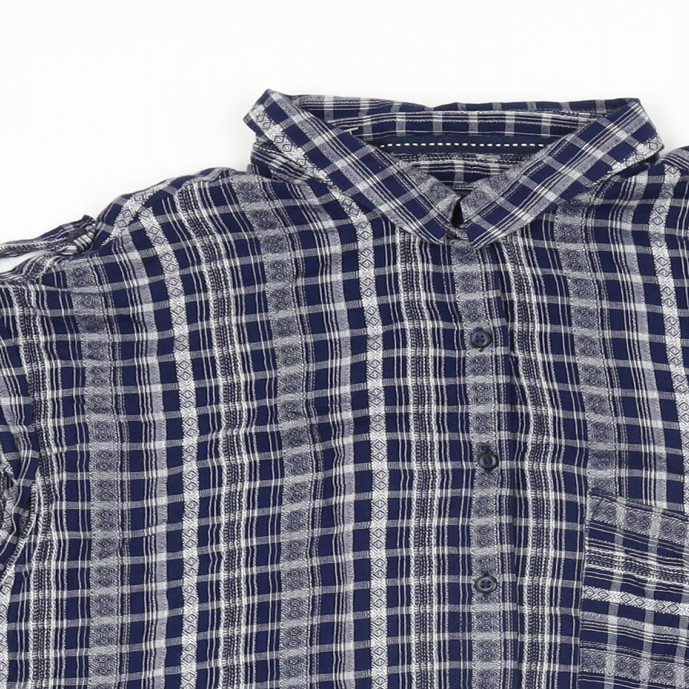 NEXT Womens Blue Geometric Viscose Basic Button-Up Size 12 Collared