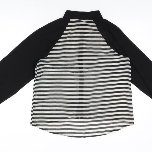 Miso Womens Black Striped Polyester Basic Button-Up Size 14 Collared