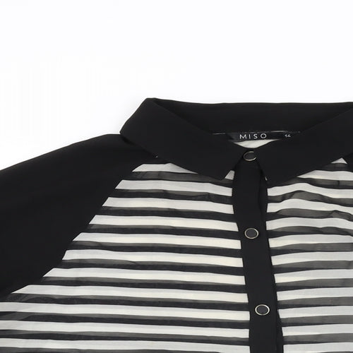 Miso Womens Black Striped Polyester Basic Button-Up Size 14 Collared