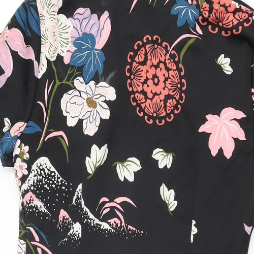 Zara Womens Black Floral Polyester Mini Size S Round Neck Zip