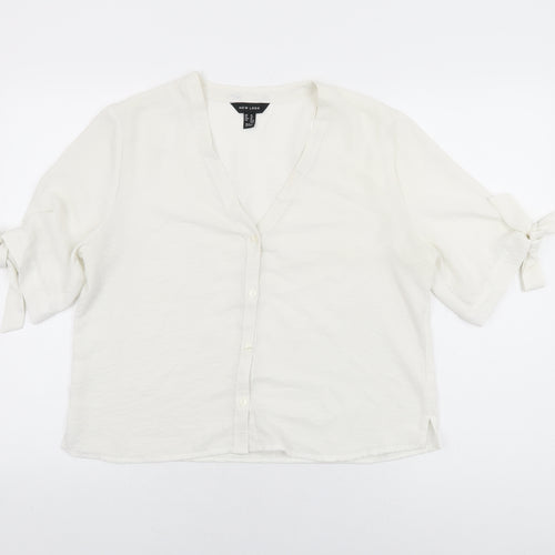 New Look Womens White Polyester Basic Button-Up Size 14 V-Neck