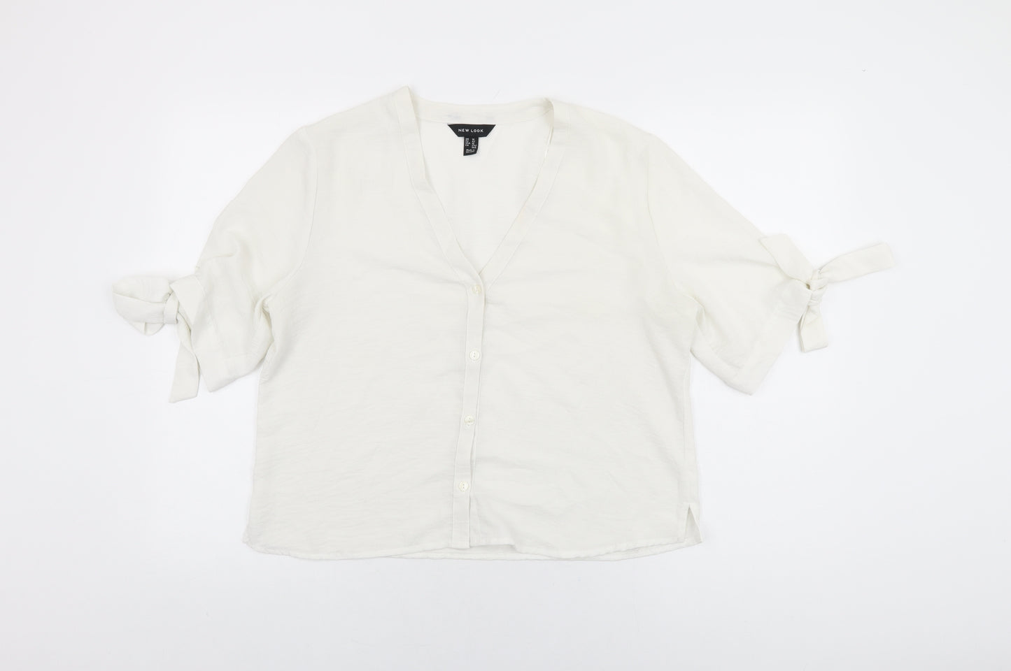 New Look Womens White Polyester Basic Button-Up Size 14 V-Neck