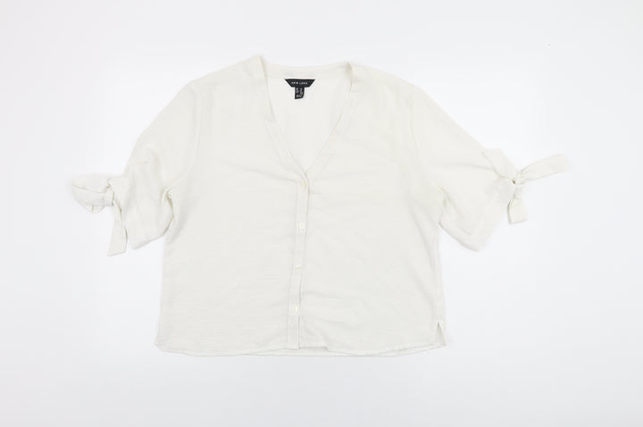 New Look Womens White Polyester Basic Button-Up Size 14 V-Neck