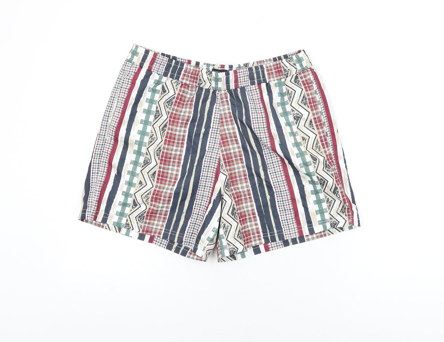 Designed to Adapt Mens Multicoloured Geometric Polyester Bermuda Shorts Size M Regular Drawstring - Swim Short