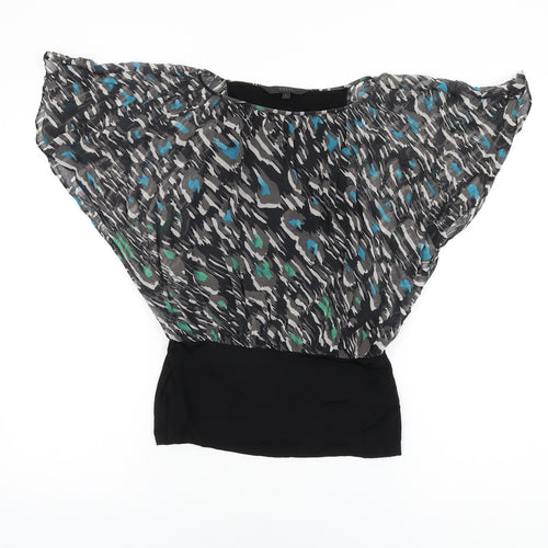 Coast Womens Black Geometric Silk Basic Blouse Size 8 Boat Neck