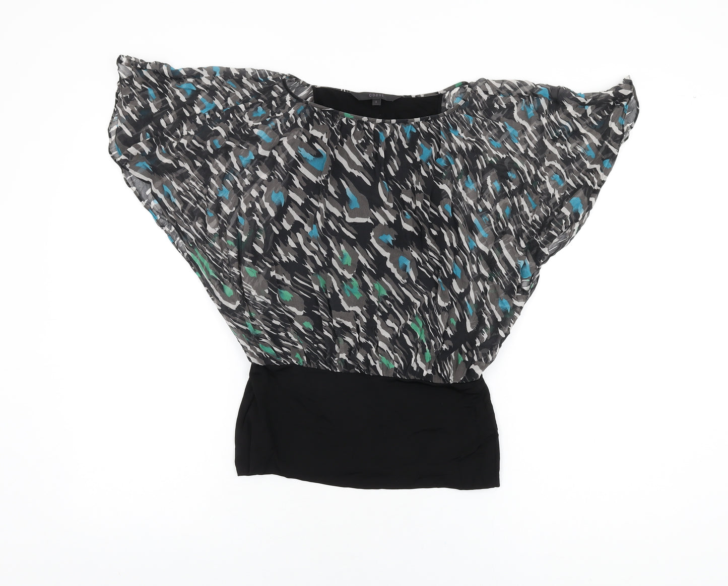 Coast Womens Black Geometric Silk Basic Blouse Size 8 Boat Neck