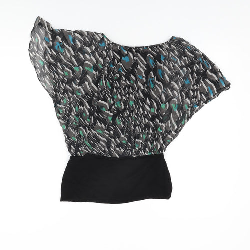 Coast Womens Black Geometric Silk Basic Blouse Size 8 Boat Neck