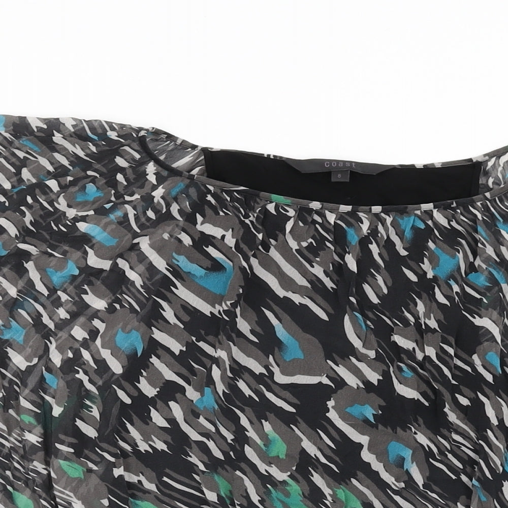 Coast Womens Black Geometric Silk Basic Blouse Size 8 Boat Neck