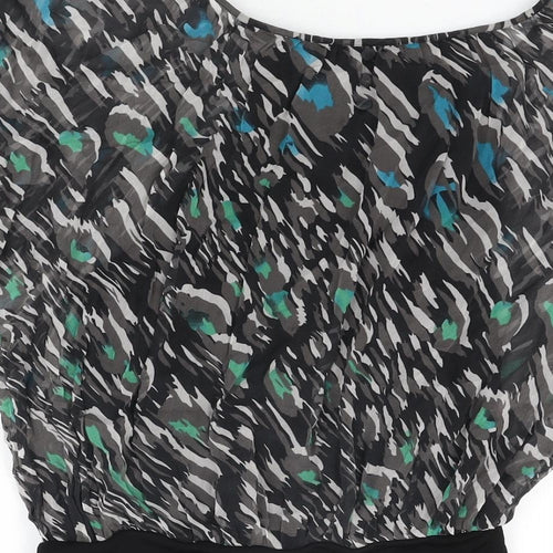 Coast Womens Black Geometric Silk Basic Blouse Size 8 Boat Neck