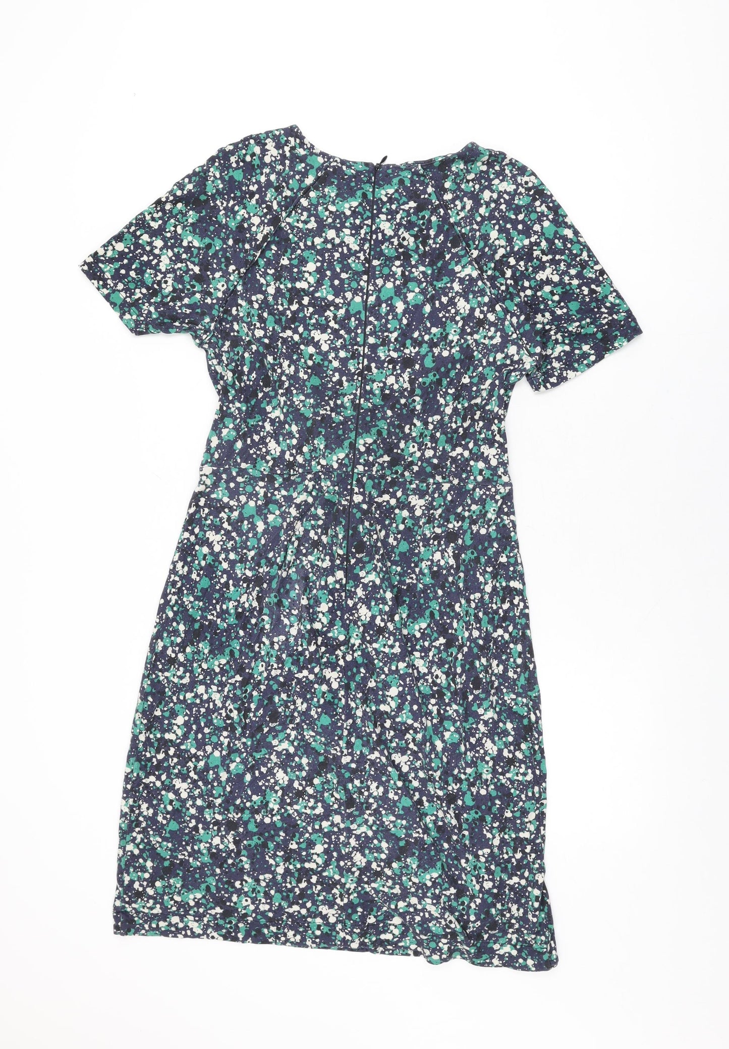 Jigsaw Womens Blue Geometric Lyocell Shift Size M Round Neck Zip