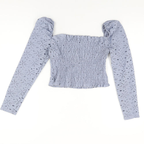 Topshop Womens Blue Polyester Cropped T-Shirt Size 10 Square Neck