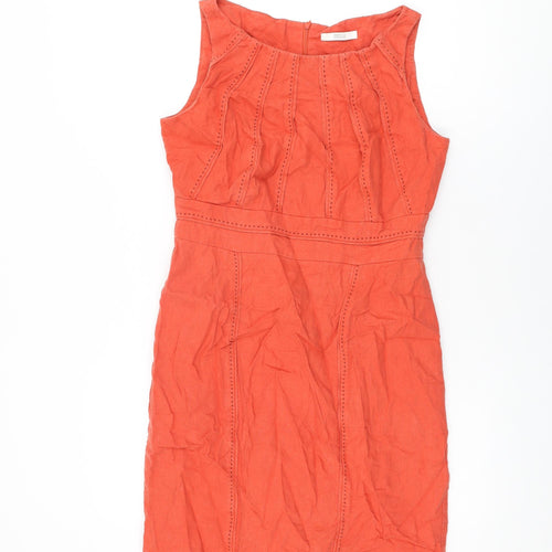 Marks and Spencer Womens Red Linen Bodycon Size 12 Boat Neck Zip