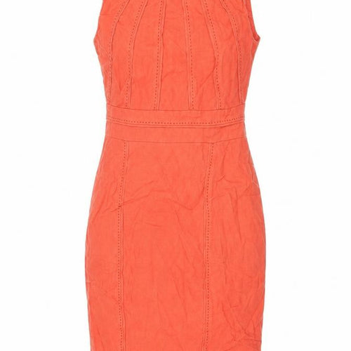 Marks and Spencer Womens Red Linen Bodycon Size 12 Boat Neck Zip
