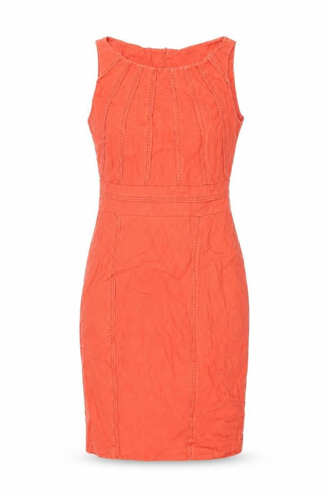 Marks and Spencer Womens Red Linen Bodycon Size 12 Boat Neck Zip
