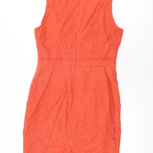 Marks and Spencer Womens Red Linen Bodycon Size 12 Boat Neck Zip