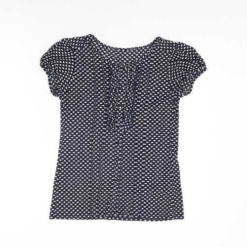 Marks and Spencer Womens Blue Geometric Polyester Basic Button-Up Size 12 Round Neck