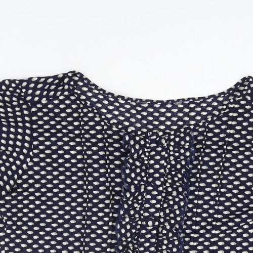 Marks and Spencer Womens Blue Geometric Polyester Basic Button-Up Size 12 Round Neck
