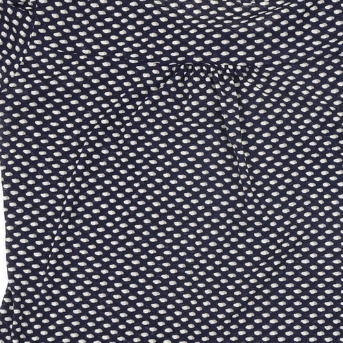 Marks and Spencer Womens Blue Geometric Polyester Basic Button-Up Size 12 Round Neck