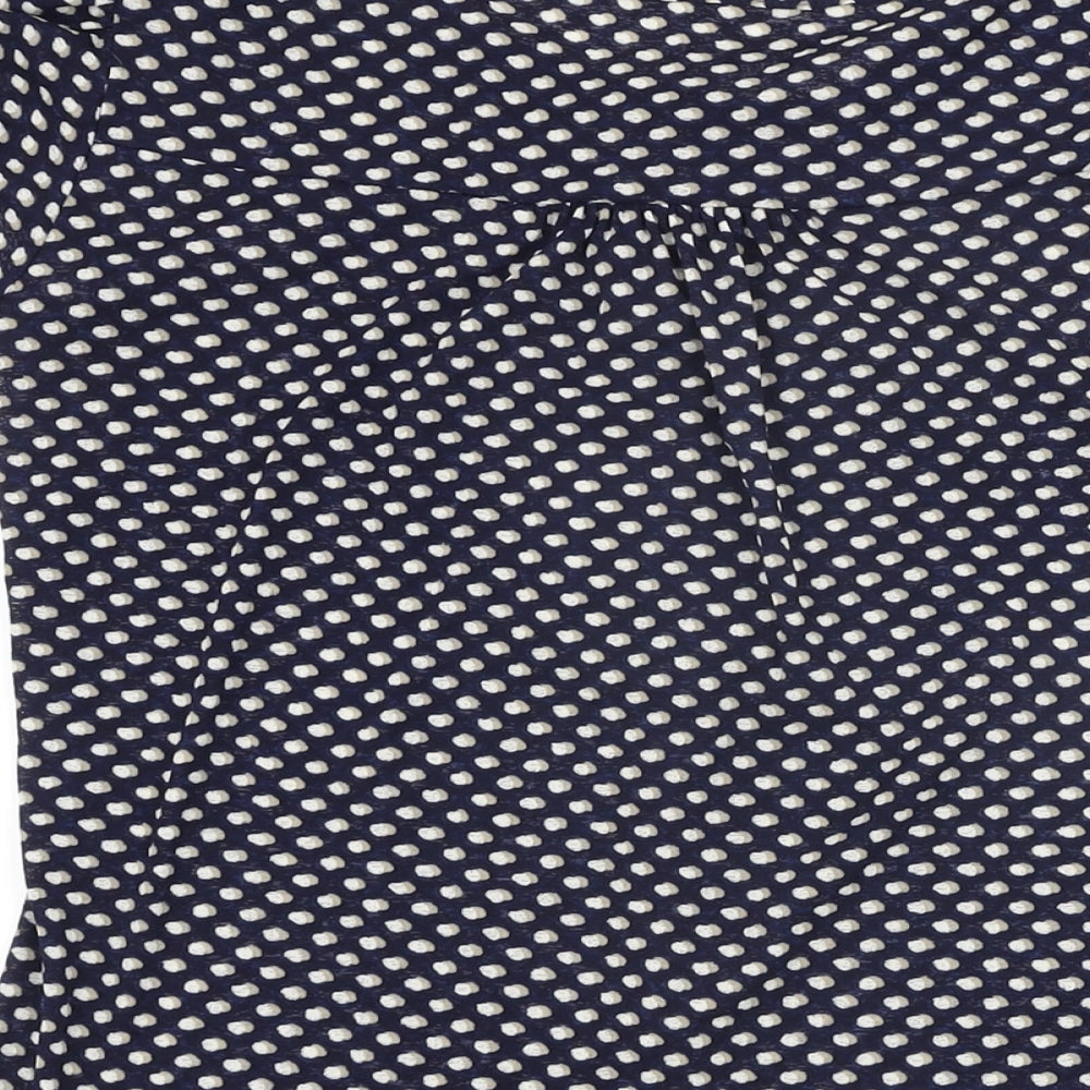 Marks and Spencer Womens Blue Geometric Polyester Basic Button-Up Size 12 Round Neck
