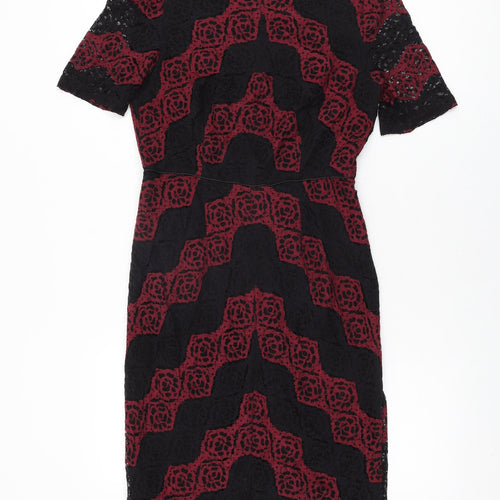 Precis Womens Black Geometric Polyamide Bodycon Size 10 Round Neck Zip