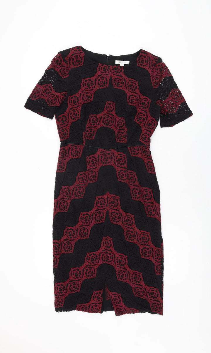 Precis Womens Black Geometric Polyamide Bodycon Size 10 Round Neck Zip