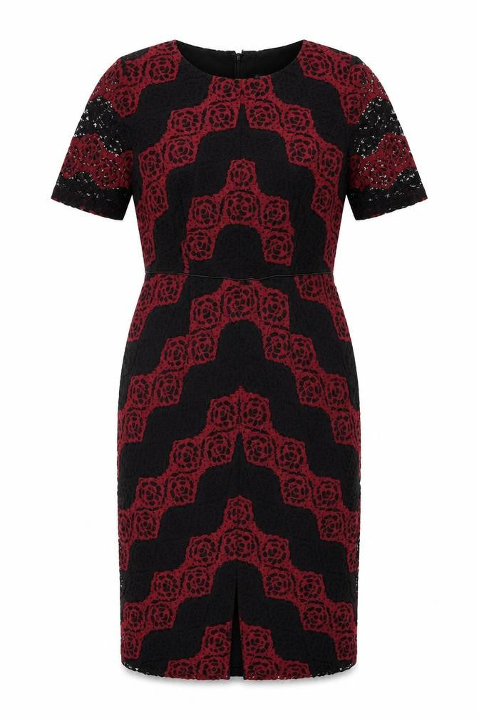 Front view of Precis women’s black geometric polyamide bodycon, size UK 10, round neck zip