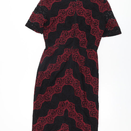 Precis Womens Black Geometric Polyamide Bodycon Size 10 Round Neck Zip