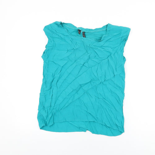Mango Womens Blue Viscose Basic T-Shirt Size XS Round Neck