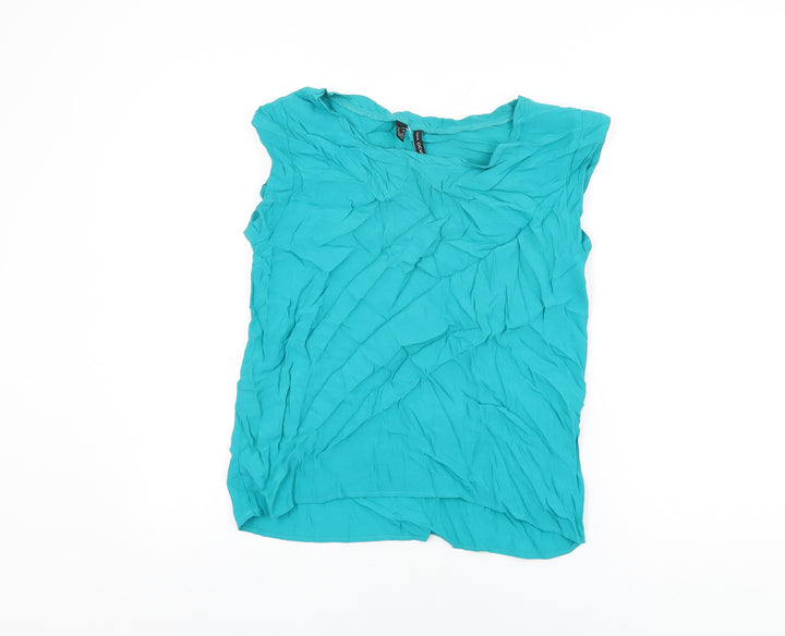 Mango Womens Blue Viscose Basic T-Shirt Size XS Round Neck