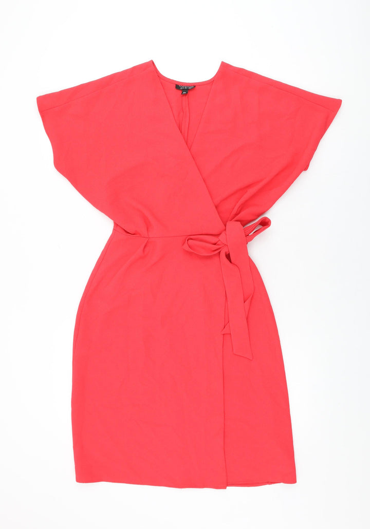 Topshop Womens Red Polyester Wrap Dress Size 8 V-Neck Tie