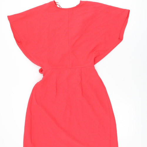 Topshop Womens Red Polyester Wrap Dress Size 8 V-Neck Tie