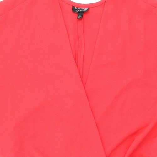 Topshop Womens Red Polyester Wrap Dress Size 8 V-Neck Tie