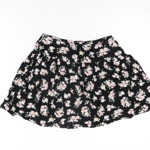 ASOS Womens Black Floral Viscose Mini Skirt Size 10 Button