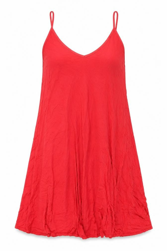 Front view of Boohoo women’s red viscose shift, size UK 8, v-neck pullover