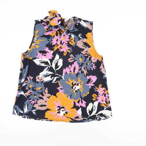 H&M Womens Black Floral Polyester Basic Blouse Size L Round Neck