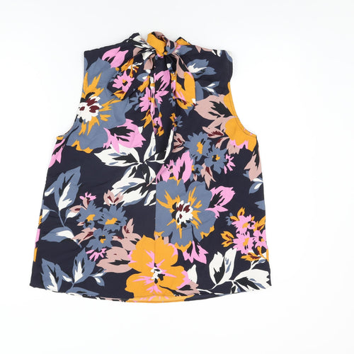 H&M Womens Black Floral Polyester Basic Blouse Size L Round Neck