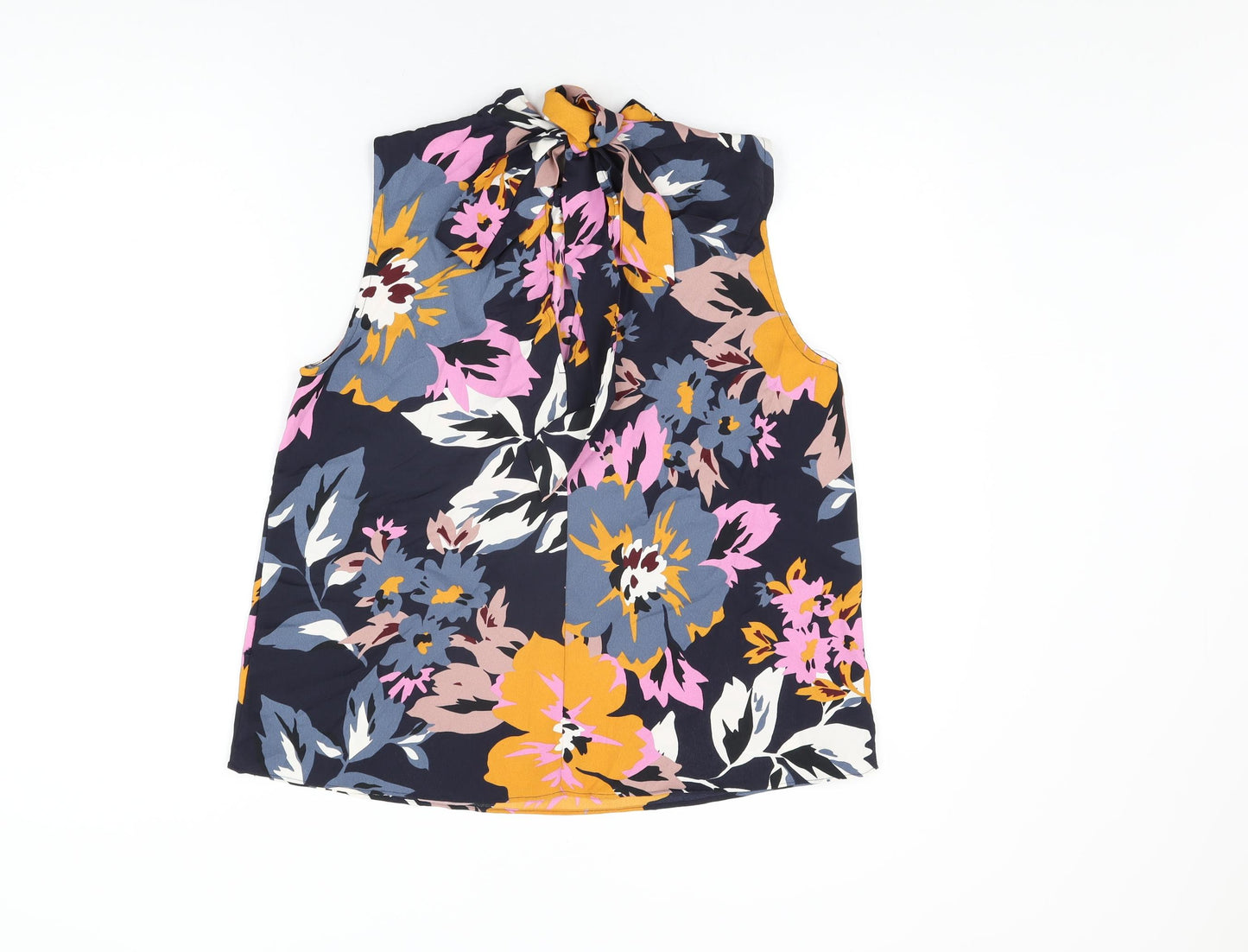 H&M Womens Black Floral Polyester Basic Blouse Size L Round Neck