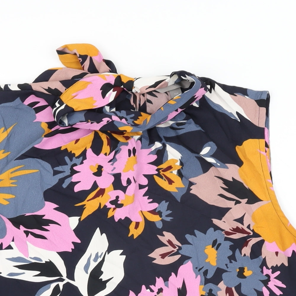 H&M Womens Black Floral Polyester Basic Blouse Size L Round Neck