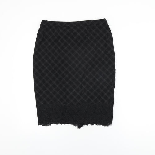 Marks and Spencer Womens Black Geometric Polyester Straight & Pencil Skirt Size 12 Zip