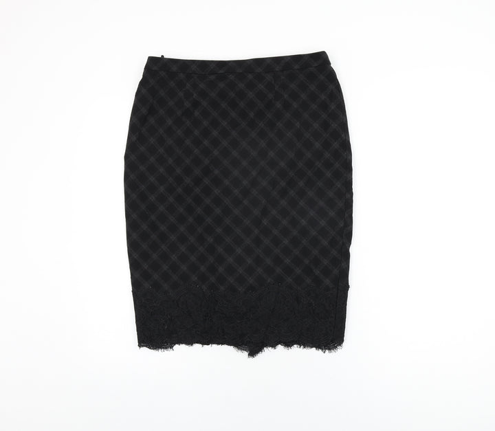 Marks and Spencer Womens Black Geometric Polyester Straight & Pencil Skirt Size 12 Zip