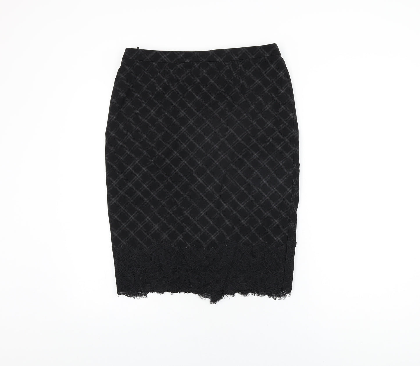 Marks and Spencer Womens Black Geometric Polyester Straight & Pencil Skirt Size 12 Zip
