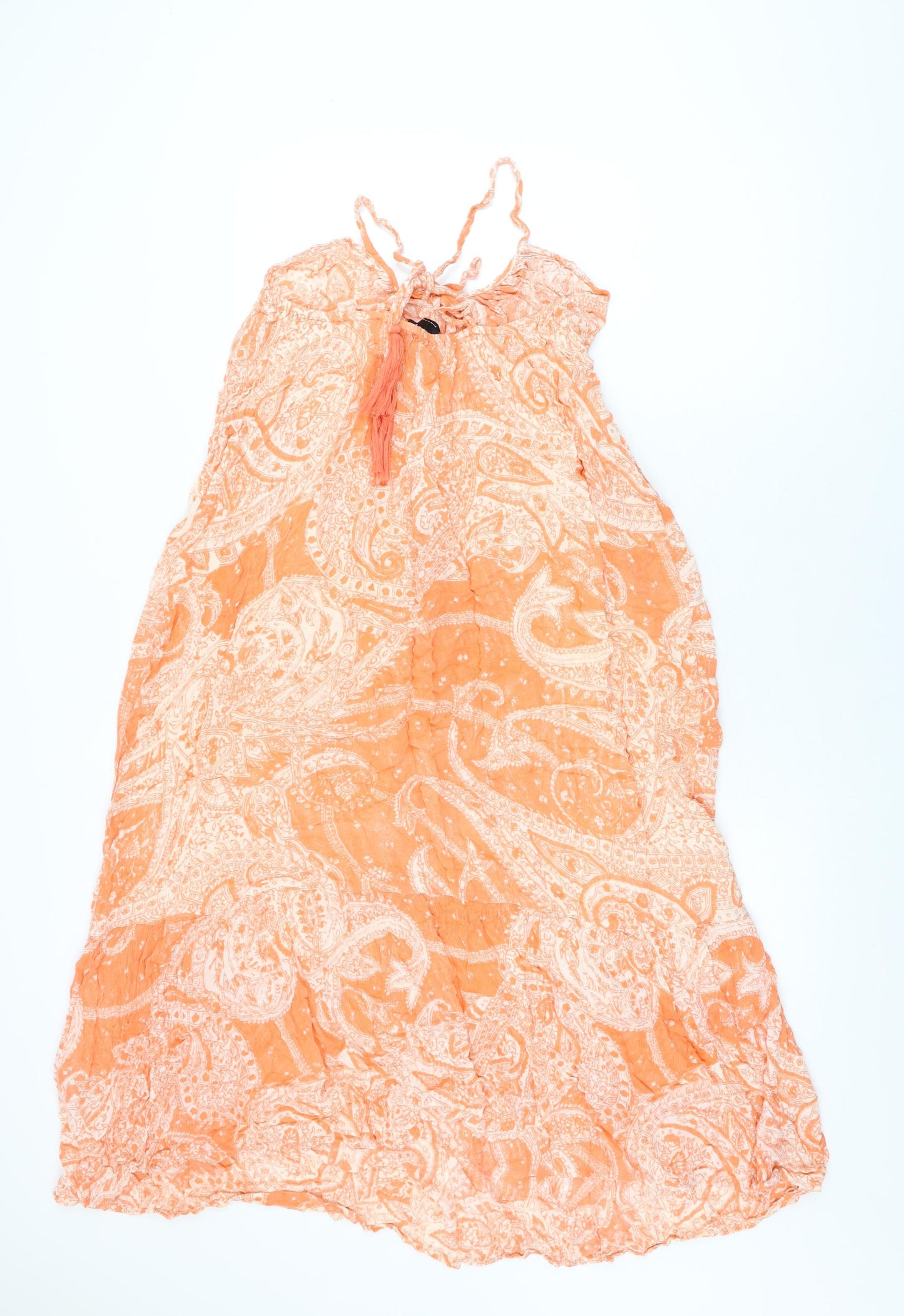 ASOS Womens Orange Geometric Viscose Shift Size 6 Round Neck Tie