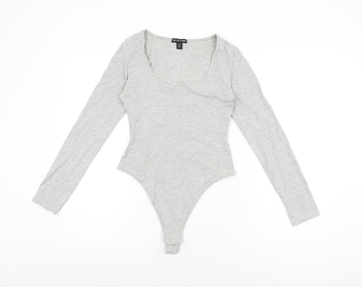 PRETTYLITTLETHING Womens Grey Polyester Bodysuit One-Piece Size 8 Snap