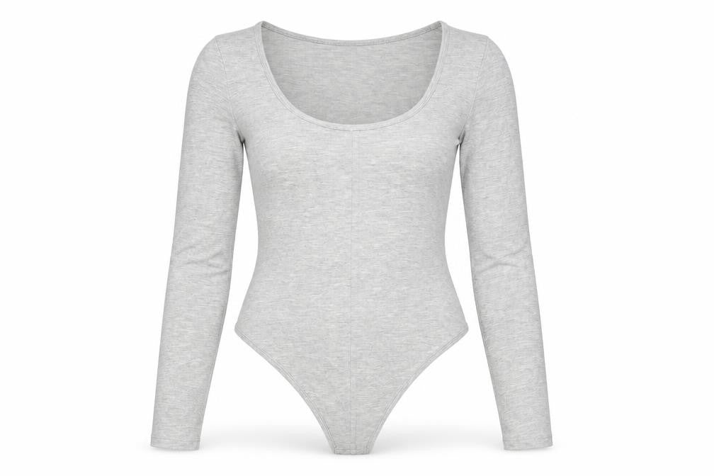 Front view of PRETTYLITTLETHING women’s grey polyester bodysuit one-piece, size UK 8, snap