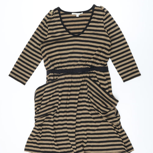 Uttam Boutique Womens Brown Striped Polyester Shift Size 8 Round Neck Pullover