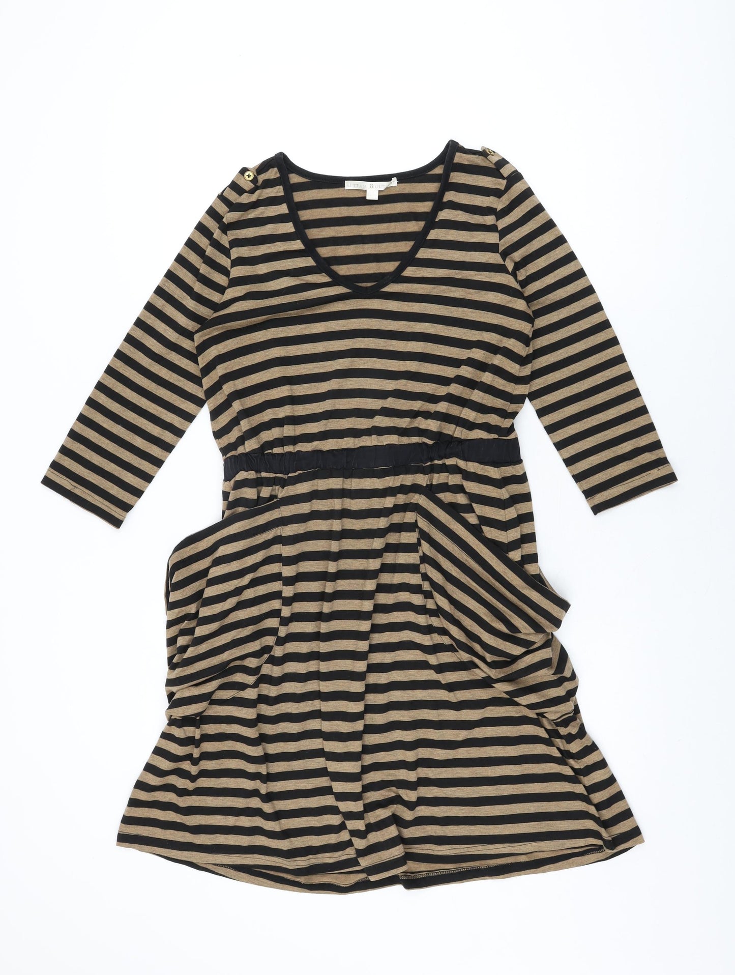 Uttam Boutique Womens Brown Striped Polyester Shift Size 8 Round Neck Pullover