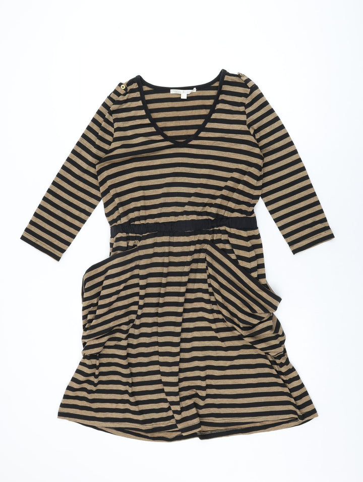 Uttam Boutique Womens Brown Striped Polyester Shift Size 8 Round Neck Pullover