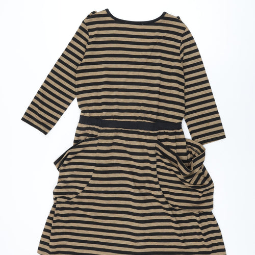 Uttam Boutique Womens Brown Striped Polyester Shift Size 8 Round Neck Pullover