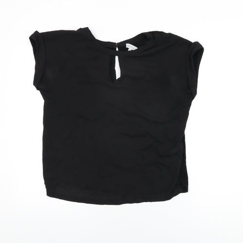 Warehouse Womens Black Polyester Basic T-Shirt Size 10 Round Neck